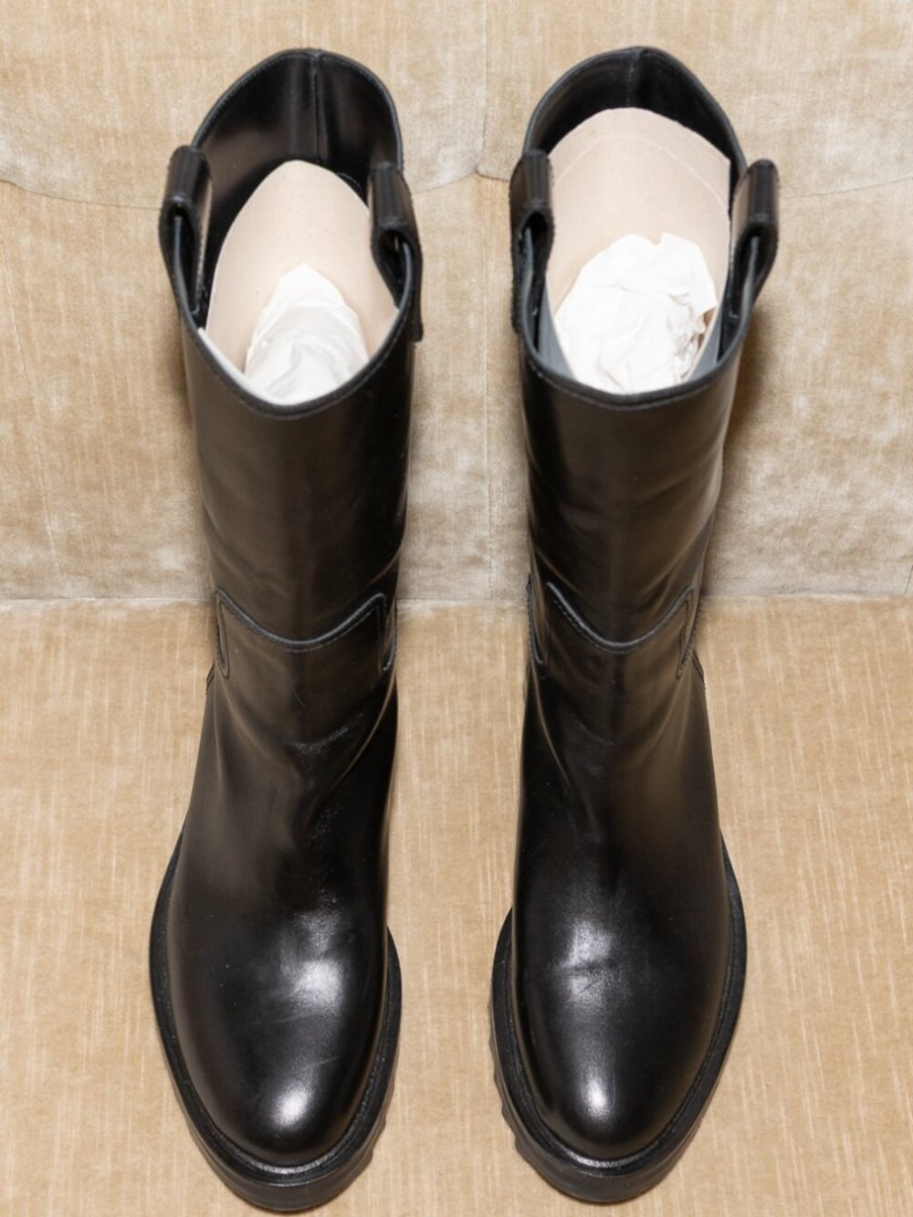 Tamara Mellon Easy Rider Black Mid Calf Boots Size 38.5 - Picture 1 of 7